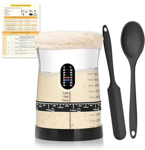 Coco Bird Pro Sourdough Starter Kit- 50oz Large Capacity Sourdough Starter Jar, 17 Flavorful Fermentation Recipes, Sourdough Bread Baking Supplies for Making Delicious Sourdough Breads(1PCS)