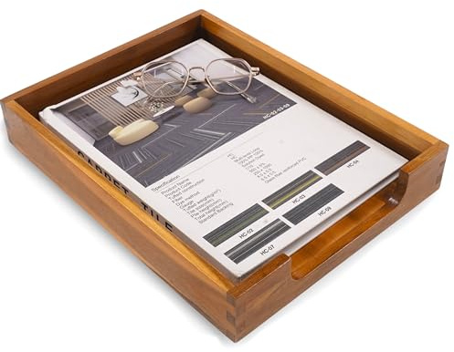 KOLWOVEN Wood Letter Tray -Load Documents Tray for Office Desktop Organizer - Desk Magazine, File, Folder, Paper Holder - Paper Document File Tray Front Drak Brown