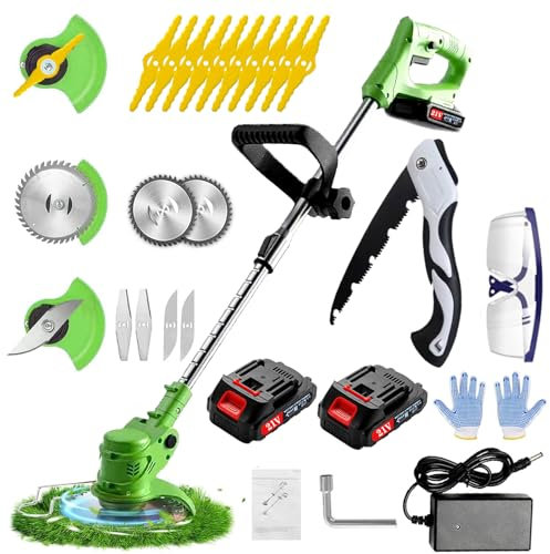 Desbrozadora Bateria, Desbrozadoras Electrica 21V 2000mAh con ，Desbrozadora Electrica Batería 3 en 1 con Mango Retráctil y Rotación de Cabezal de 90°, Cortabordes Bateria para Césped, Jardín y Campos