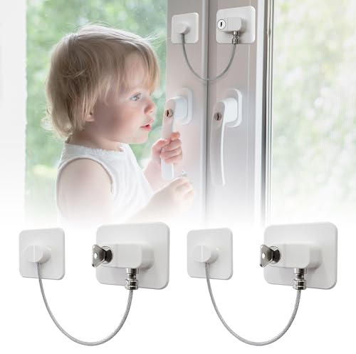 Moonybaby 2 Pcs Securite Fenetre Enfant, Securite Placard Enfant avec 2 Clés, Acier inoxydable, Durabilité supérieure, Protection Bloque Fenetre Enfant, Super Adhésif pour Fenêtres, Frigo, Tiroir
