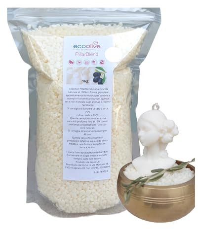 Generico Cera d’Oliva per Candele Eco Olive Pillar Blend – 100% Vegetale – Ideale per Candele in Stampo e Wax Melts – Alta Diffusione Fragranza – Vegan, Senza Paraffina – 1KG