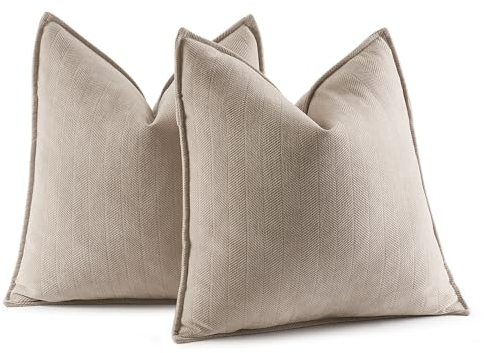 MIULEE 2er Kissenbezug 50x50 Beige Chenille Kissenbezüge Kissenhülle Sofakissen dekokissen zierkissen Elegantes Design für Couch Sofa Wohnzimmer