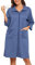 Lovasy Bademantel Waffelpique Damen mit Reissverschluss 3/4 Ärmel Waffelstrick Leichter Morgenmantel Knielang mit Taschen,Blau,L