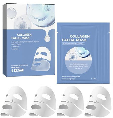 ARCHIDATE 4 Stück Collagen Maske Gesicht - Feuchtigkeitsspendende Gesichtsmaske - Anti Falten Gesichtsmaske - Masken Beauty Produkte - Feuchtigkeitsmaske Gesicht Kollagen Maske - Glatte Straffend Haut