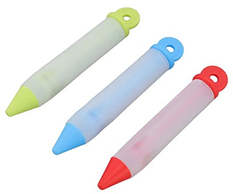Stylo à Chocolat, 3 Ensembles de Stylos Comestibles Détachables en Silicone de Qualité Alimentaire pour la Décoration de Biscuits avec 12 Modèles Kit de Cake pour Décorer des