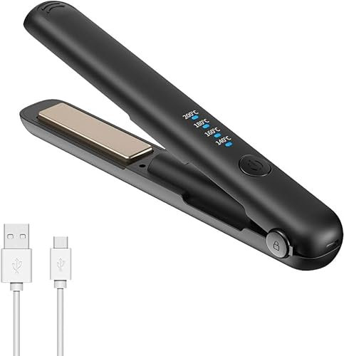 Vmxlso Mini Glätteisen Kabellos, Reise Glätteisen Mini, Kabelloses Glätteisen mit 4 Temperaturen, 3200mah Akku, Glätteisen Ohne Kabel, Usb-C Aufladung, Glätteisen Klein für Kurzes Langes Haar Schwarz