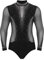 iEFiEL Herren Glitzer Latein Hemd Tango Rumba Hemd Bodysuit Jumpsuit mit Knöpfen Im Schritt Turnier Shirt Trikot Tanz Kostüm Schwarz M