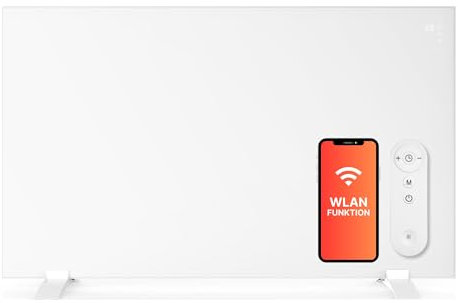 Sollero Calentador infrarrojo Smart 450-600W - Calefacción doble en pie o pared - Aplicación Wi-Fi, mando a distancia, temporizador - Patas incluidas - Blanco - Ahorro de energía