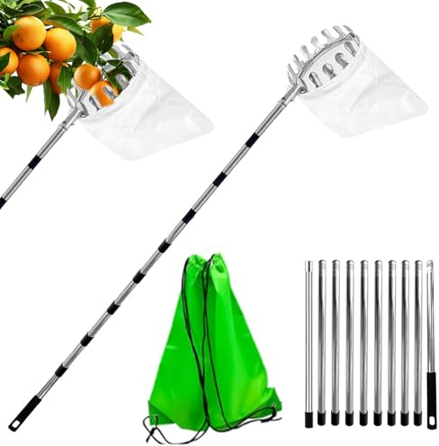 WOXFUWOXFU Recogedor de Frutas con Mango Telescópico 4 m y Bolsa de Algodón