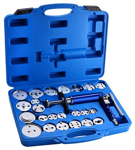 FreeTec Set di attrezzi per il ripristino del pistone del freno, universale, compatibile con 23 adattatori e impugnatura girevole a 360° per freni a disco