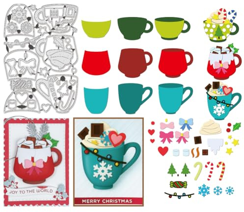 UNICRAFTALE 8pcs Merry Mugs Metal Cutting Dies for Card Making Scrapbooking Coffee Snowflake Mug Die Cuts Tea Cup Embossing Template for DIY Photo Album Paper Craft Decoration
