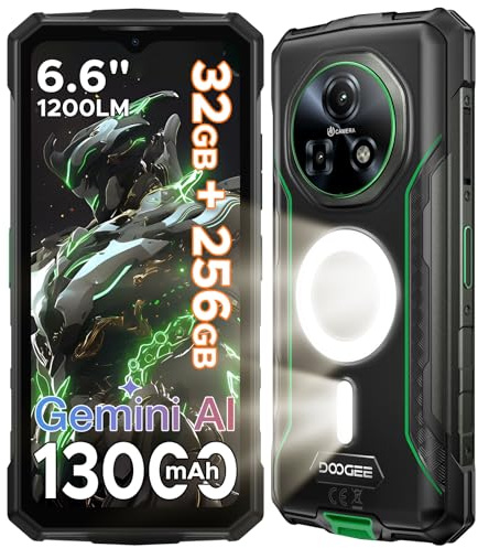 DOOGEE Fire5 Ultra Téléphone Portable Incassable, 13000mAh Telephone Incassable 32Go+256Go Android 15 Smartphone Incassable, 48MP+8MP,1200LM Lampe Camping,6.6HD+ 90Hz,Face ID/Fingerprint/Dual SIM/NFC