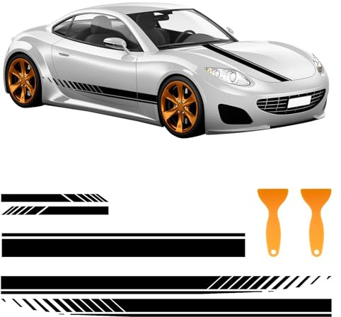 5Pcs Racing Car Stripe Decal Stickers,Car Hood Stripe Sticker with Scrapers | Racing Decal Stickers,Vinyl Hood, Side Skirt, Roof & Bumper Stripes Stickers for All Cars, Trucks, SUVs,Exterior Accessories