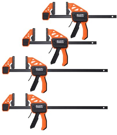 Klein Tools 47552 Bar Clamp, Speed-Klamp 6-Inch and 12-Inch, Clamp/Spreader 4-Pack, 150-Pound Clamping Force, One-Handed-Operation for Woodworking and Metal Projects