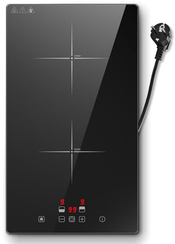 Placa Inducción 2 Fuegos de Portatil/Encastre, 3000W Placa de Inducción, Control Táctil, 9 Niveles de Potencia, Temporizador 99 Min, Apagado Automático, Seguridad Infantil, con Cable de Alimentación