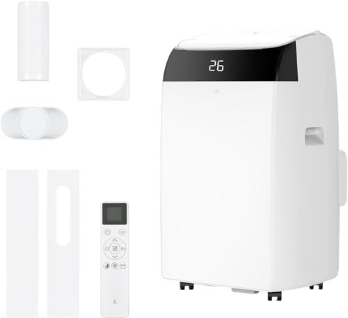Powerful 12000 BTU Portable Air Conditioner - 5-in-1 Cooling, Fan, Dehumidifier, Ventilation - Dual Digital Display, 2 Fan Speeds, 24H Timer, Sleep Mode, Window Kit for Rooms up to 550sq.ft
