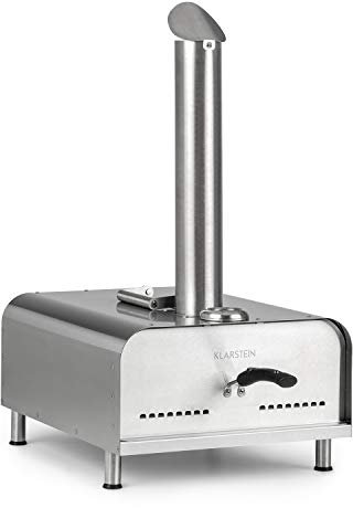 Klarstein Diavolo Pizza-Ofen Backofen Pellet-Ofen, mit 13-Pizzastein (33 x 33 cm), eingebautes Thermometer, Temperaturanzeige bis 500 °C, Edelstahl, Fleischeinsatz, Pizzaschieber, Tragegriff, silber