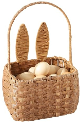 Easter Basket with Handle Kids Bunny Easter Baskets Rabbit Harvest Flower Girl Hunt Toy Mini Picnic Wine Woven Baby boy Fruit Birthday Organizer Egg Dorothy Cute Cookies Beach Storage