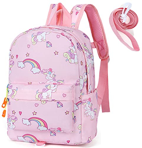 LESNIC Unicorn Backpack for Girl Kids Backpack School Bags Toddler Rucksack Kindergarten Canvas Daypack Children Schoolbag with Safety Anti-Lost Strap (pink)
