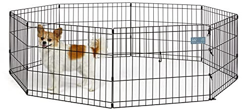 MidWest Homes for Pets Hunde-Gehege aus Metall, zusammenklappbar, mit Tür, inklusive Erdspießen, bietet 1,5 m² Spielfläche, 61 cm hoch, schwarz elektrostatisch beschichtet.
