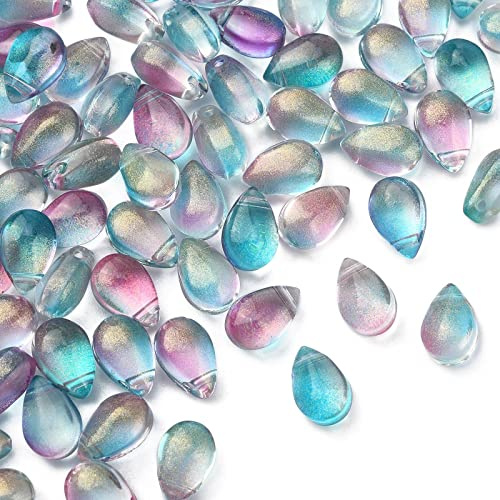 Airssory 100 Stück Kristallglas-Tropfen-Perlen, kleine Charms, Glitzerpuder, Tropfenform, Mini-Anhänger, Abstandshalter für Schmuckherstellung, DIY Handwerk – 9 x 6 mm