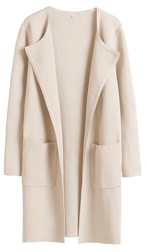 ANRABESS Womens Cardigan Sweater Open Front Knit Long Coatigan Dressy Casual Jacket Coat 2025 Fall Outfits Classy Clothes Beige Medium