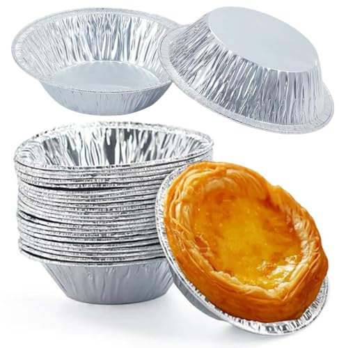 Wanfoou Moldes de papel de aluminio para hornear, 120 moldes de papel de aluminio de 5 pulgadas, mini molde redondo para tartas pequeñas para hornear