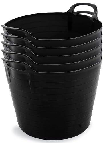 Neat Plastics 42L Flexi Tubs 5 Packs - Versatile Large Garden Tubs with Handles, Handy Builders Buckets Heavy Duty, Ideal Bath Bucket & Flexi Bucket, Durable Flexible Buckets for Home & Garden (Green)