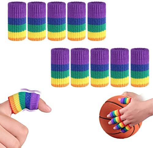 Finger Sleeves Protectors, 10 Pcs Finger Compression Sleeves Support Thumb Brace Finger Splint Sleeve, Elastic Sports Finger Sleeves for Trigger Finger, Knuckle, Arthritis, Basketball (Rainbow color)