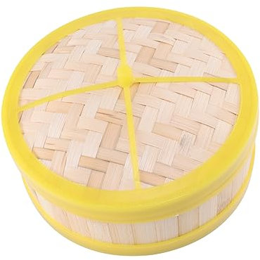 Mikinona 1juego Cesta Vaporera De Bambú Para Cocinar Dim Sum Verduras y Arroz Con Tapa Incluida Práctica y Resistente Hogar