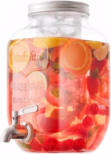 Glass Drink Dispenser for Parties, 1 Gallon Beverage Storage for Fridge, Lemonade Dispenser, Water Juice Dispenser with Spigot - for BBQ, Picnic, Pool Party and Social Events