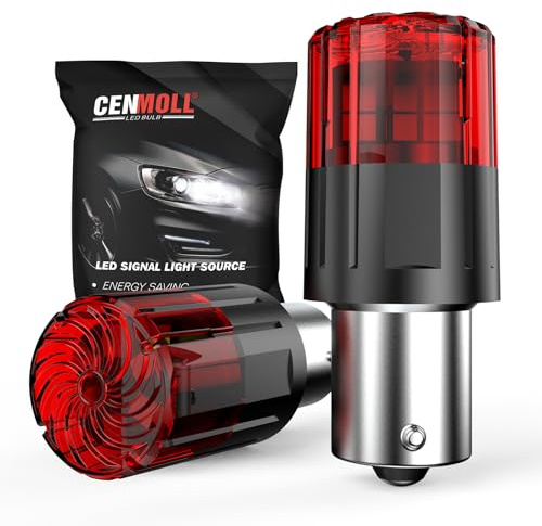 Cenmoll Bombilla LED P21W roja, 3200 LM superbrillante, 12 V-24 V, 1156 BA15S 382 P21W, recambio para luces traseras de freno, luces de marcha diurna y luces de marcha atrás, 1 par