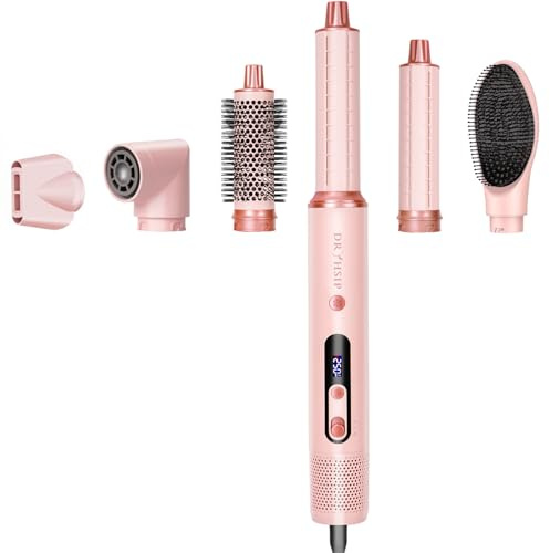 Dryhsip Warmluftbürste, 6 in 1 Hairstyler, Föhnbürste mit Negativ-Ionen-Technologie, Airstyler mit Diffuser Haare Föhn, Glätten,Lockenstab Automatisch, Haarglätter,Flex Temperaturen, Eurostecker