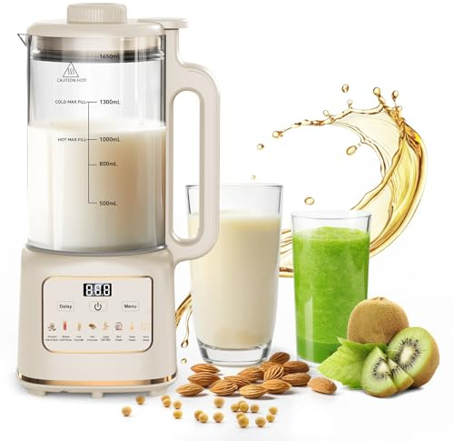 55oz Nut Milk Maker, Automatic Milk Maker with 20 Blades for Homemade Almond, Oat, Soy Milk, Plant-Based Milk, 10 in 1 Milk Maker Machine with Delay Start/Keep Warm/Self Clean/Boil Water