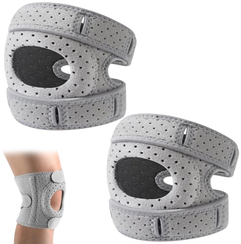 Vexran 2 Pack Knee Brace,Adjustable Patellar Tendon Support Sleeves, Knees Support,Pain Relief Knee Pads with Gel Pads for Meniscus, Arthritis, Running(Gray,S/M)