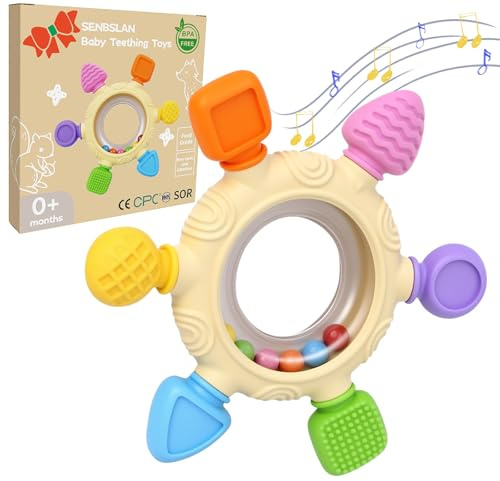 Teething Toys for Baby, Silicone Baby Rattle Teether Sensory Teeting Toys for Babies 0-6 6-12 Months, BPA-Free for New Baby Gifts