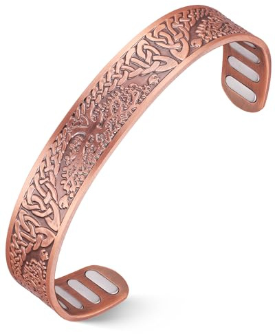 Jeracol Koppararmband för män, Koppararmband med 8 st Ellips Magnet, 99 % ren koppar, smyckesgåva