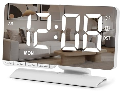 Digitaluhr,Wecker für den Nachttisch,7,3Großes LED Spiegeldisplay mit Datumsanzeige,Dual-Alarm mit 3 Modi,Helligkeitsregelung,Schlummerfunktion,USB-C-Ladeanschluss,5 Lautstärkestufen,Schreibtisch