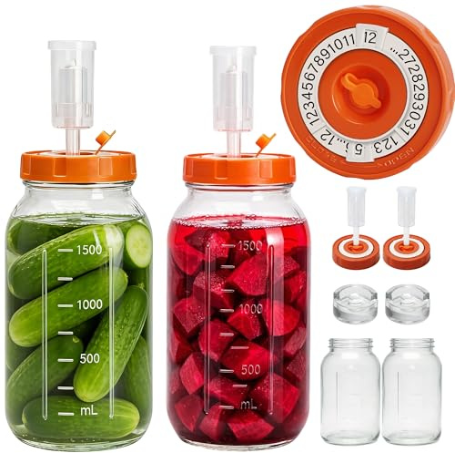 Hersolm 64oz/2L Fermentation Jars with Fermentation Lock & Weights, 2 Pack