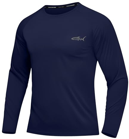 Rashguard da uomo UPF 50+, maglietta a maniche lunghe UV con protezione solare, traspirante, ad asciugatura rapida, maglia funzionale, top da palestra e corsa, M