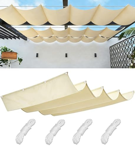 Vela Ombreggiante a Onda Retrattile Tenda da Sole per Esterno Vele Ombreggianti Impermeabile Telo Parasole con Fune Occhiellato Protezione UV Tenda Vela per Giardino Terrazza 0.9x3M Crema