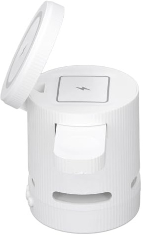 SUNGOOYUE Cargador Inalámbrico con Altavoz Bluetooth Magnético 4 en 1, Estación de Carga Rápida para Auriculares de Reloj de Teléfono, con Iluminación Ambiental RGB y Calidad de Sonido