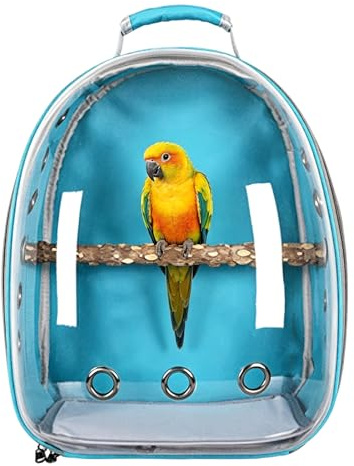 Bird Transport Box with Wooden Stick, Transparent Pet Backpack with Ventilation Holes and Non-Slip Pads, Bird Transport Box for Hiking, Travel, Camping