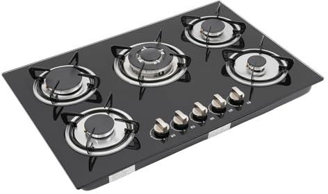 fornello a gas naturale integrato, cinque fuochi, piano cottura a gas, in vetro temperato, smaltato, ruggine, interruzione di fiamma, fusibile, accensione a batteria, piano cottura per uso domestico