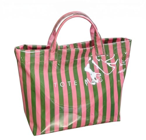 Fonyiunce Bolsa Playa, Bolsa de Mano de PVC a Rayas para Mujer, Bolso Playa Mujer Impermeable, Bolsa Grande para Playa, Para Playa, Viajes, Picnic