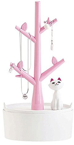 Fantes - Scatolina portagioielli e organizer, con gattino e albero per collane, orecchini, braccialetti, elastici per capelli e plastica, colore: rosa, cod. Holder-CatTree