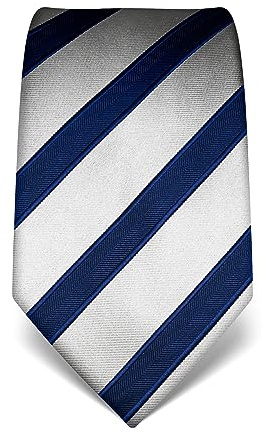 Vincenzo Boretti cravatta elegante classica da uomo, 8 cm x 15 cm, di pura seta di alta qualità, idrorepellente e antisporco, motivo a righe blu scuro