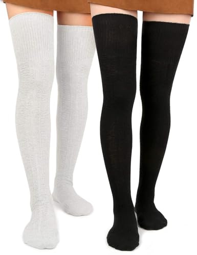 Moon Wood Women Thigh High Socks Extra Long Cotton Knit Warm Thick Tall Over The Knee Boot Stocking Leg Warmers Daily Cosplay