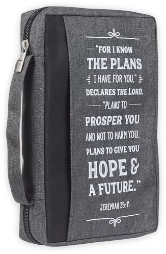 Christian Art Gifts Men/Women's Bible Cover I Know The Plans Jeremiah 29:11, Charcoal Gray Canvas, Large
