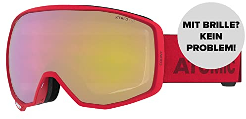 ATOMIC COUNT STEREO Skibrille - Rot - Klare Sicht & Blendschutz - Hochwertige Verspiegelung - Brille mit Live Fit Rahmen - Over The Glasses-kompatibel für Brillenträger